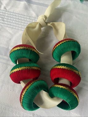 Handmade Green & Red Silk Ribbon Statement Necklace